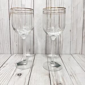Lenox Liberty Goblet Wine Stemmed Glasses 8.5" Tall Gold Trim Set of 2